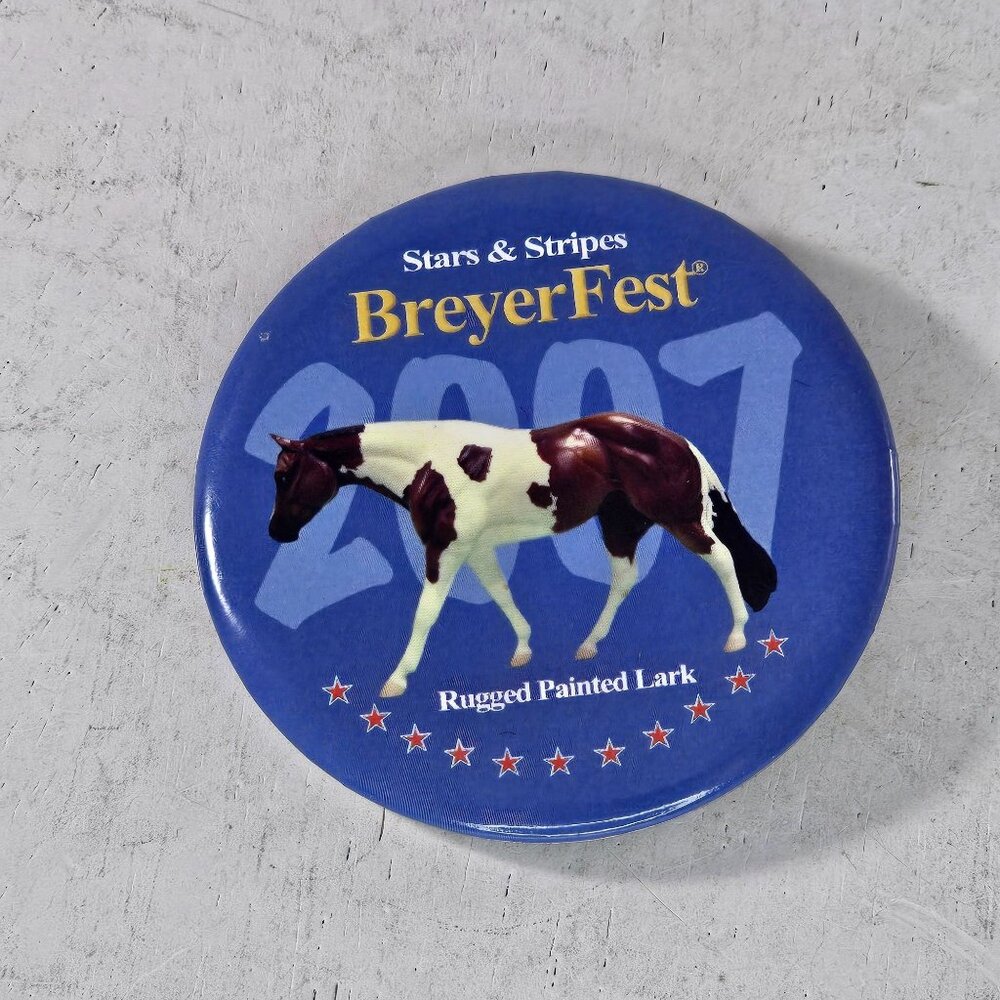 Breyerfest 2007 Horse Stars And Stripes Button Pin Rugged Painted Lark Blue